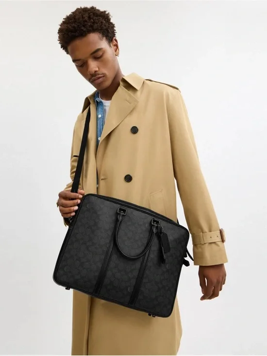 NWT COACH Metropolitan Slim Briefcase - Signature Canvas Charcoal/Blk Laptop bag