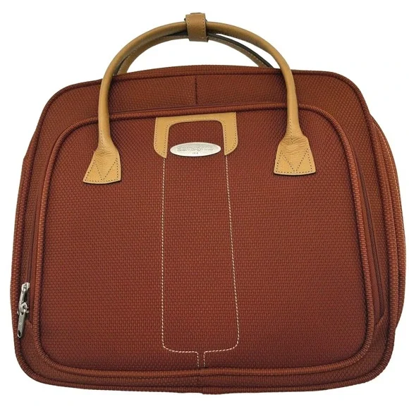 SAMSONITE burnt orange tweed footed briefcase laptop bag carry on‎ leather strap