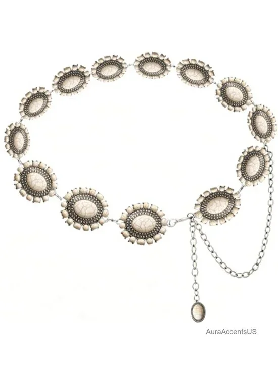 Western Turquoise Concho Chain Waist Belt for Dresses Jeans