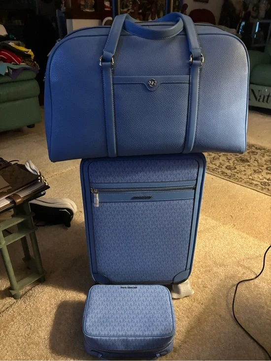 Michael Kors Blue Travel Bag Set - Duffel, Carry-On & Cosmetic Case