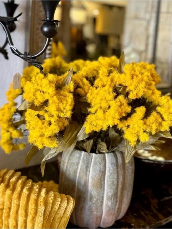 Yellow Faux Thistle Flower Bush 3-Pack Fall Florals