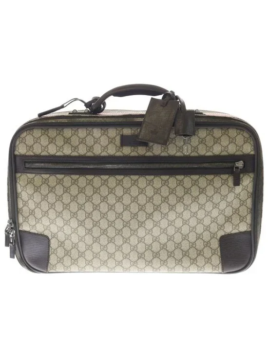 Gucci GG Canvas Sherry Line Suitcase Travel Bag Silver Beige