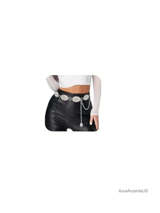 Rhinestone Concho Chain Belt - Western Cowgirl Crystal Belt