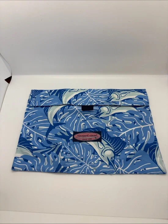 Vineyard Vines Blue Tropical Marlin Print Pouch