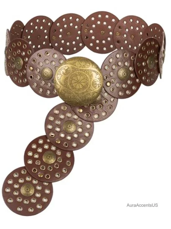 Wide Western Disc Belt Cowgirl Boho PU Leather Concho Belt for Jeans Dress
