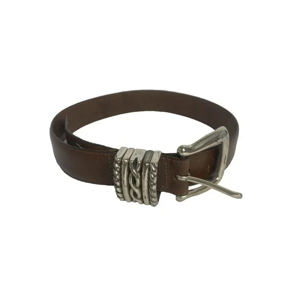 Brighton Womens Brown Leather Belt Sz S‎ 30-32 Silver Cowgirl Western Decorative