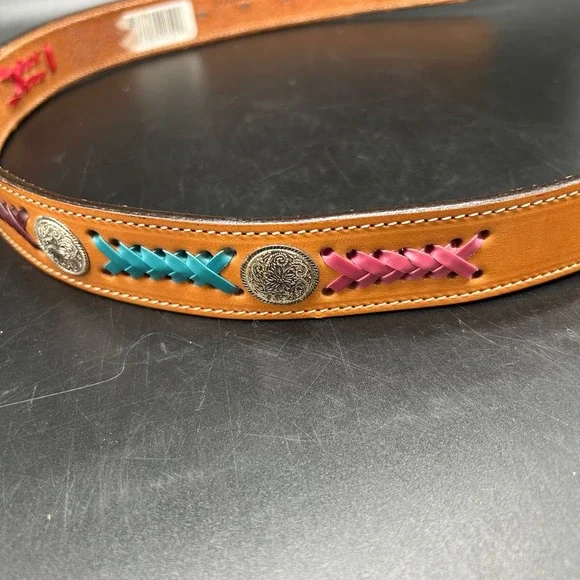 Tex Tan Cowhide Leather Native Southwestern Colorful Woven‎ Belt Size 24 USA