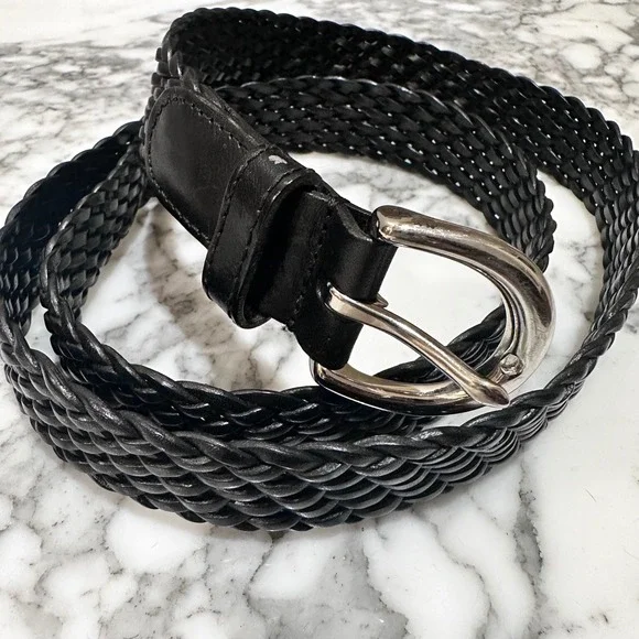 VTG Coach Braided Minimal Classic Leather Woven Belt Women L Black 8927