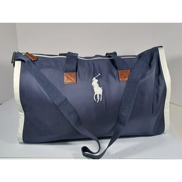 Polo Ralph Lauren Navy Blue Nylon Convertible Garment Bag Duffel Large Pony
