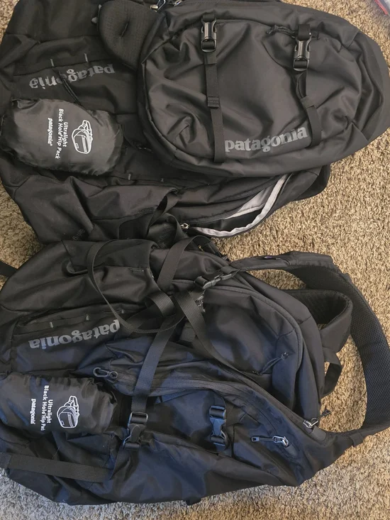 Patagonia Black Travel Backpack Duo with Refugio. Atom 8, Hip Pack