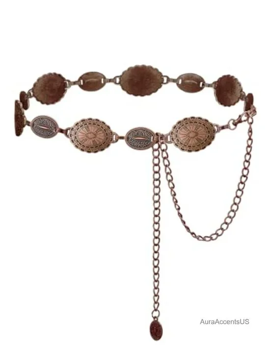 Western Metal Concho Belt for Women - Cowgirl Chain Belt for Dresses Jeans