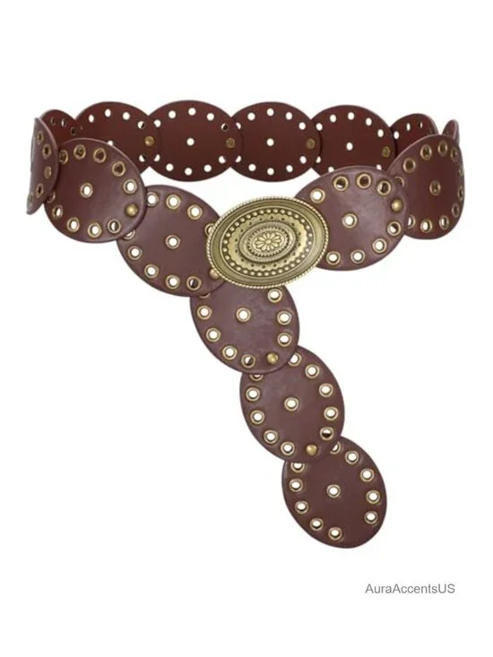 Western Disc Belt Cowgirl Concho Faux Leather Wide Boho Waist Belt Concert