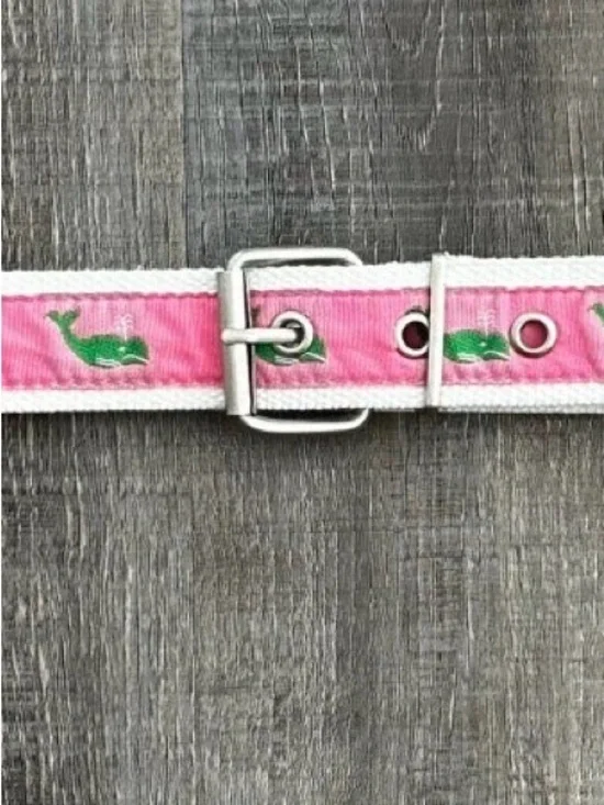 Women’s 34” Vintage Y2K 2000’s Pink & White Skater Belt with Green Whales
