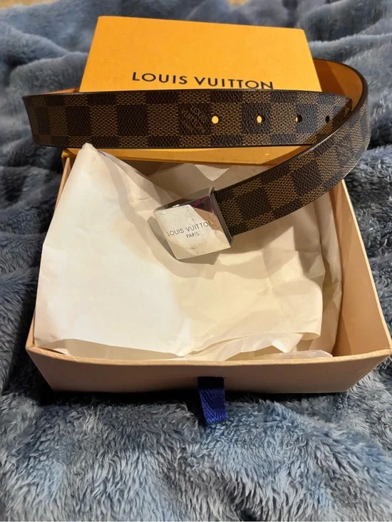 Exc Used 100% Authentic Louis Vuitton  Damier Ebene Canvas Belt w/ Silver Buckle