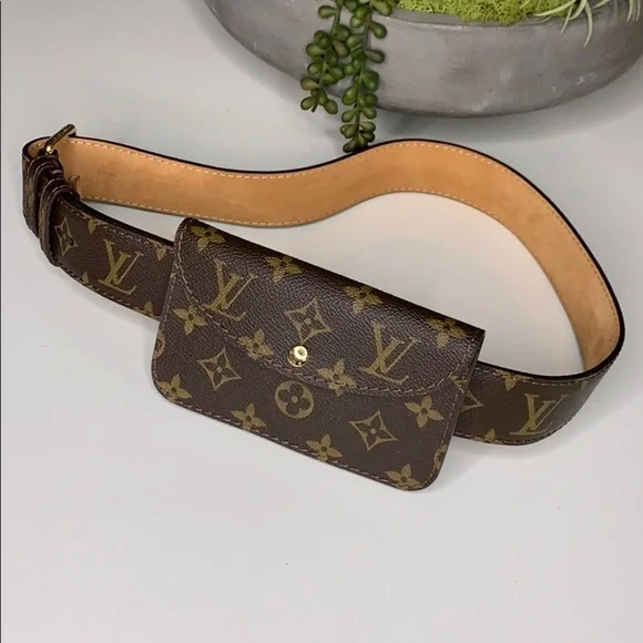 LOUIS VUITTON Ceinture Y2K Pochette Belt Bag Pouch brown monogram women EUC