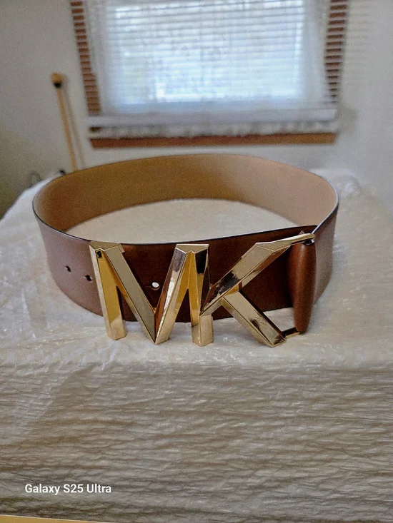 Michael Kors Logo Leather Waist Belt In Luggage Size M