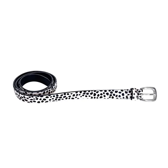 Abercrombie & Fitch Womens Animal Print Calf Hair Belt Size M White Black Leathe