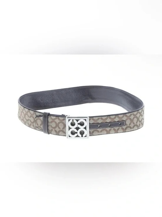 Coach Women’s Signature Canvas Belt with Silver Logo Buckle