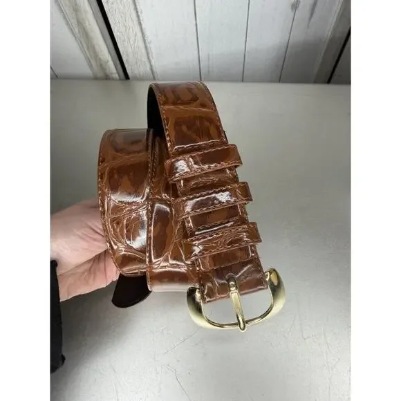 Vintage Gitano Belt Faux Leather Snake Croco Brown Belt Gold Buckle M/L