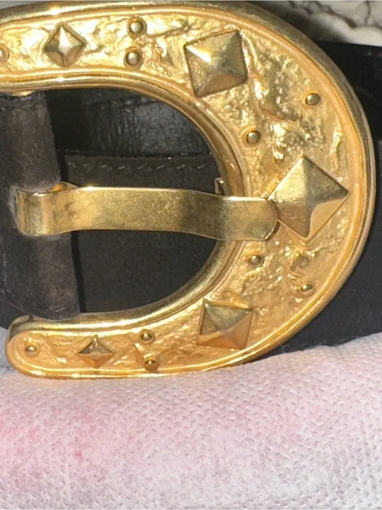 vintage Escada Gold Studded Oval Buckle Women's Belt - Black