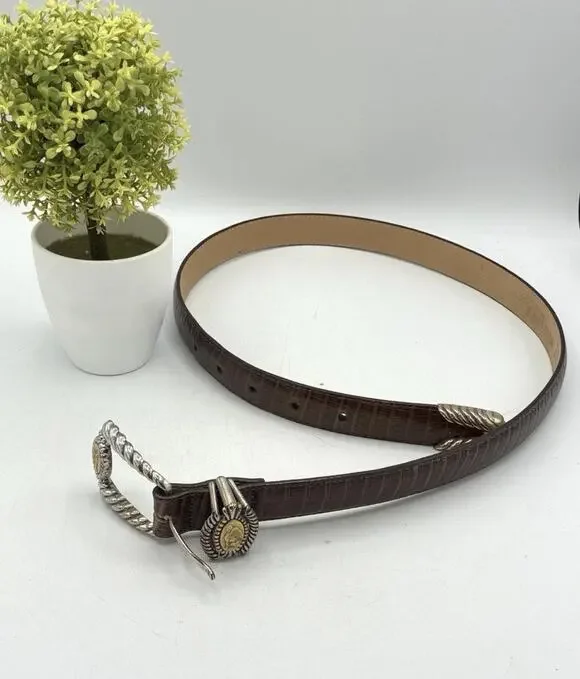 Brighton Museum Collection Brown Leather Belt Sphinx Pegasus Coins Med (Msca)