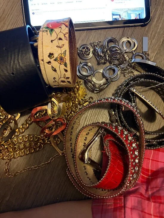 BIG BELT LOT all these belts need gone barely used red black gold silver I'm a 6
