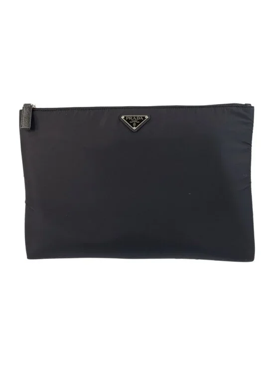 Prada Tessuto Black Silver Nylon Clutch