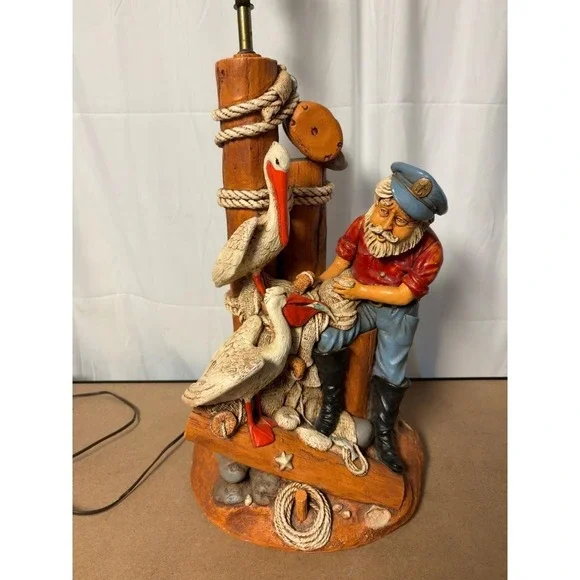 Vintage Nautical Fisherman Pelican Table Lamp Coastal Beach House Decor