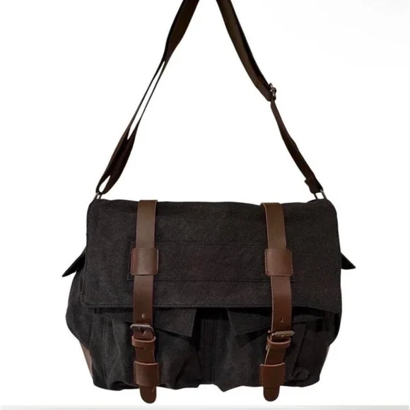 Vintage Style Large Capacity Laptop Crossbody / Shoulder Messenger Bag - Black