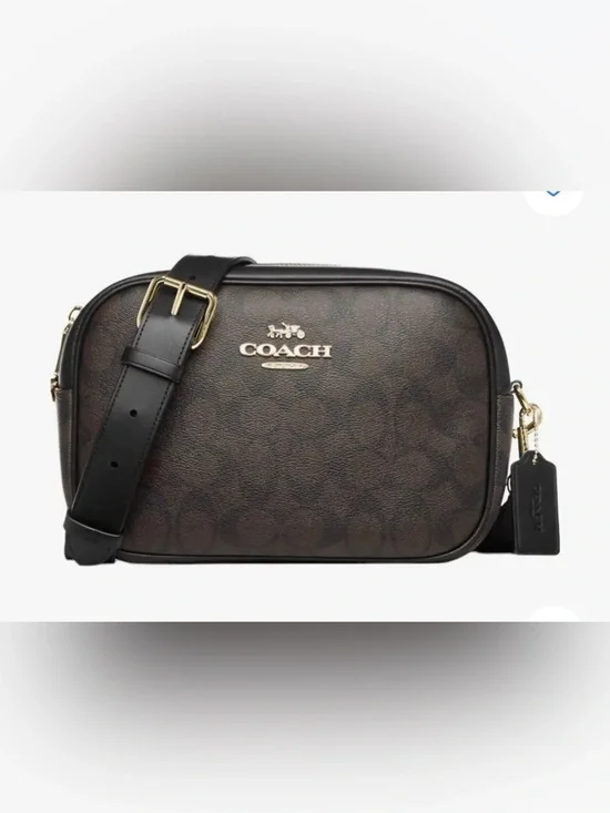 Coach Brown Signature Messenger Crossbody with Black Strap