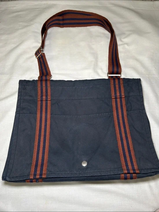 Vintage Hermès Fourre Tout Besace MM shoulder bag in navy cotton canvas