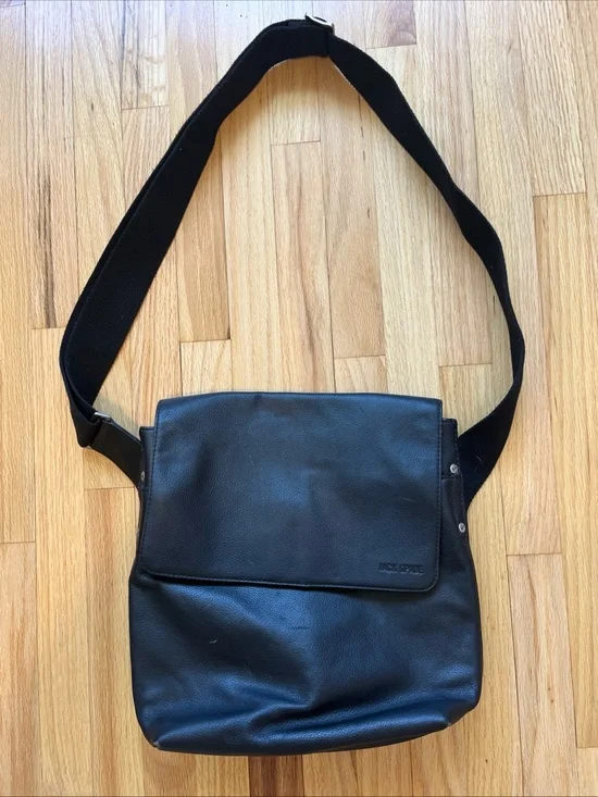 Jack Spade Pebbled Black Leather Messenger Bag Crossbody Field Bag