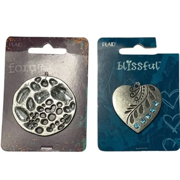 Lot Forged Blissful Metal Pendants Luna Moon Heart Silver Tone Jewelry Craft