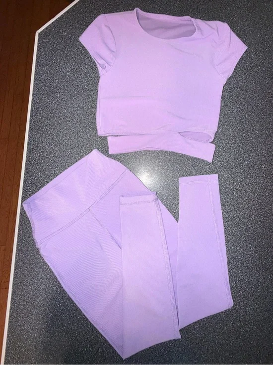 Five Dance Wear Lilac 2 Piece Crop Top Size YXL & High-Waist Leggings Size YL