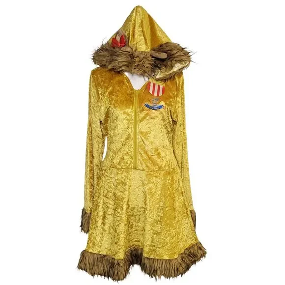 Wizard of Oz Cowardly Lion Costume Dress Adult L Hooded Crushed Velvet Cosplay
