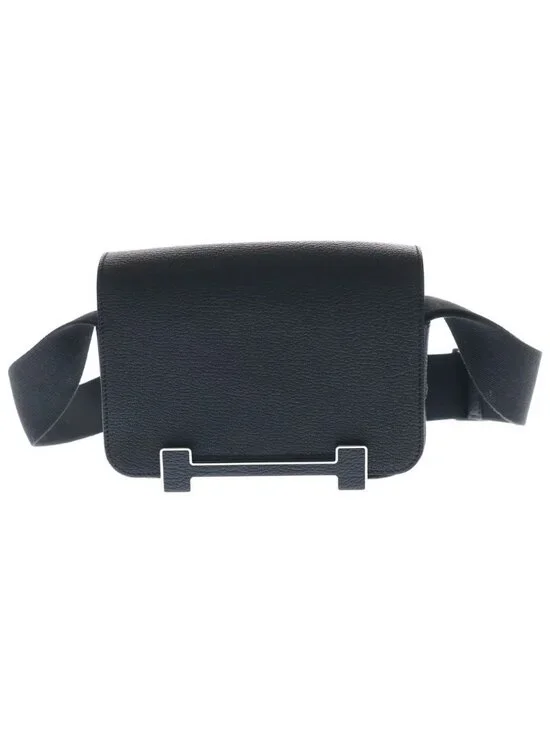 Hermes Geta Black Chevre Shoulder Bag Leather Silver
