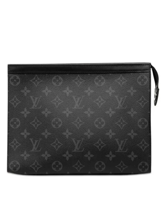 Louis Vuitton Monogram Eclipse Pochette Voyage MM Clutch Black Leather