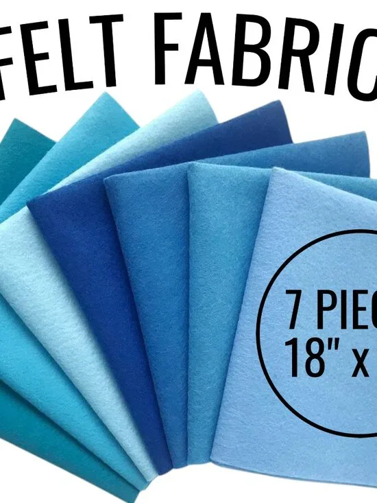 7 Pieces Blue Felt Fabric Bundle Crafting Sewing Supplies 18