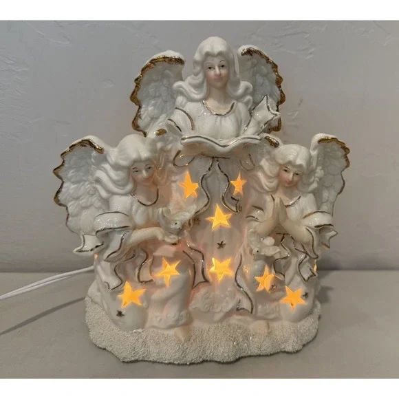 Vintage Winged Angel Trio Bisque Accent Light Lamp JC Penney Home Collection 9