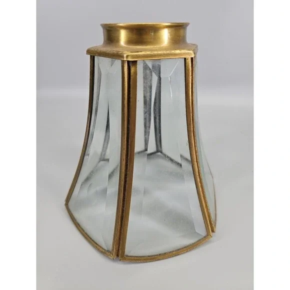Vintage Glass BRASS 6-Panel Lamp/Light Shade REPLACEMENT 2