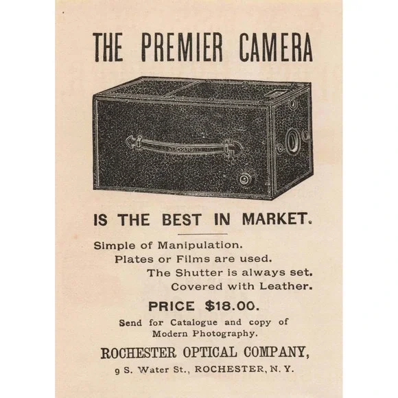 1891 Premier Camera‎ Vintage Photography Equipment Rochester Optical Co Print Ad