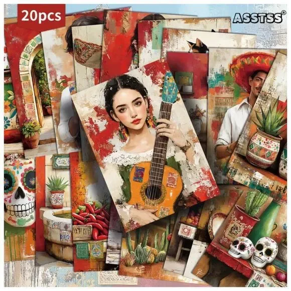 NWT 20pc Mexican Art Prints Set 4x6 Vintage Dia De Los Muertos Wall Decor Cards