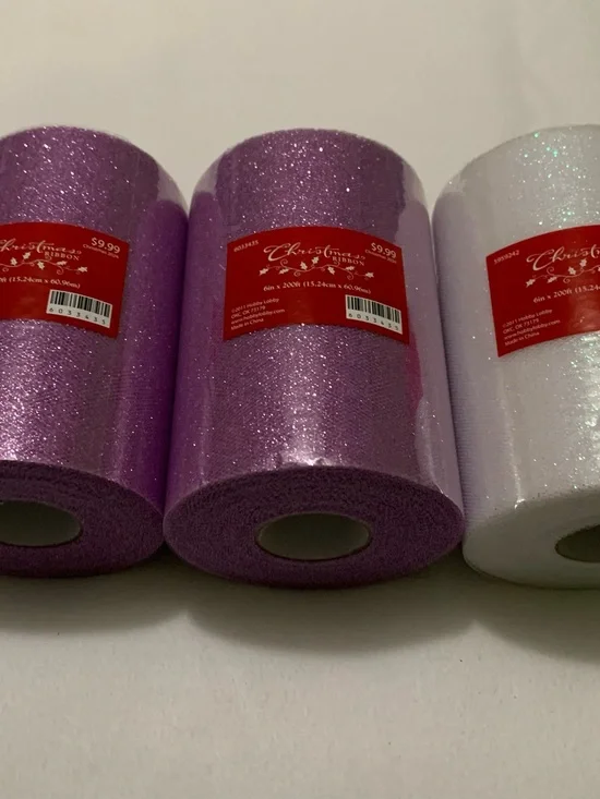 Hobby Lobby Purple and White Glitter Tulle Rolls