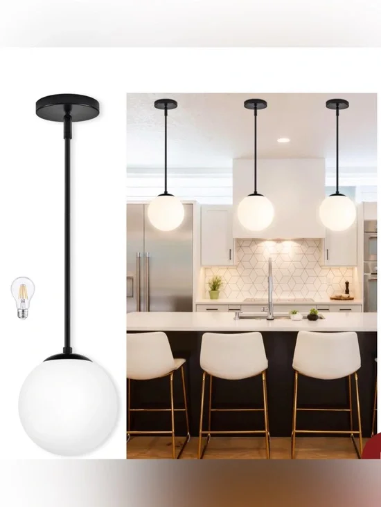 Modern Globe Pendant Light in White and Black8”