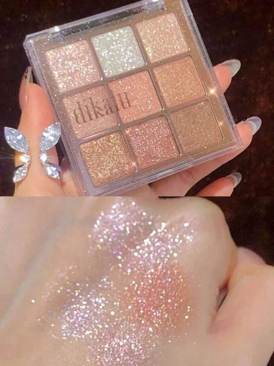 Rose Gold Glitter Eyeshadow Palette - Shimmer & Metallic 9-Color Set