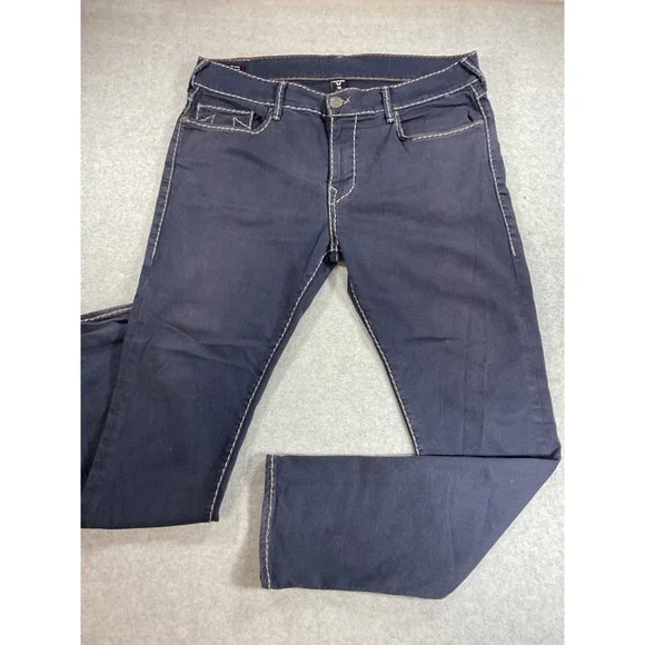 True Religion Geno Relaxed Slim Jeans Navy Blue Contrast Stitch Mens 38 1757