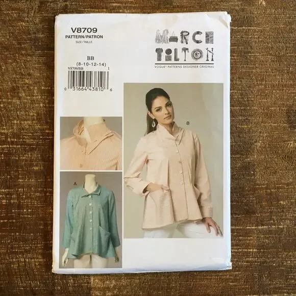 Vogue Sewing Pattern V8709 Women Pleated Collared Jacket Peplum Loose 8-14 UNCUT