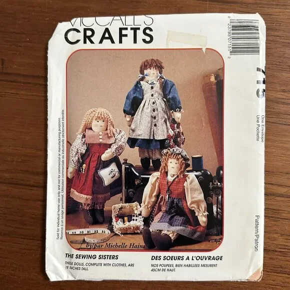 UNCUT McCalls 715 The Sewing Sisters Dolls 18 