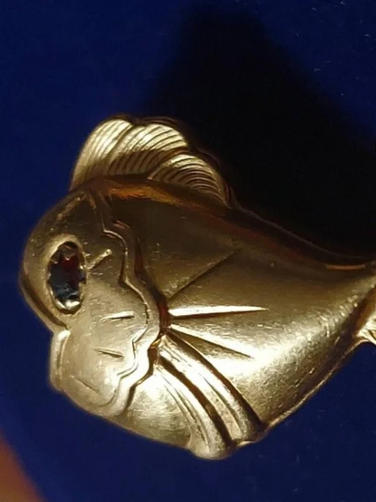 RARE ANTIQUES HANDMADE 18K.YELLOW FOLD LUCKY FISH & TWO  RUBY EYES. WEIGHT:4.0 G
