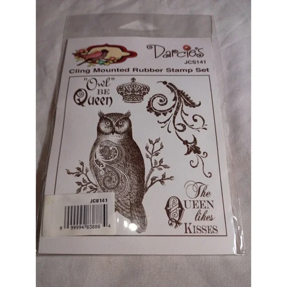Darcies Owl Be Queen Cling Mounted Rubber Stamp Set JCS141 Crown Floral 5pc NEW